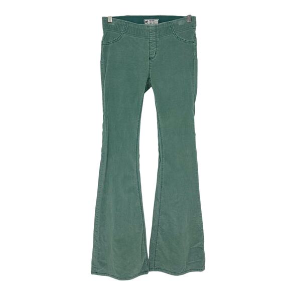Free People Green Pull-On Corduroy Flare Pants Size 26 Mint Green 70s Retro Boho - Picture 1 of 7